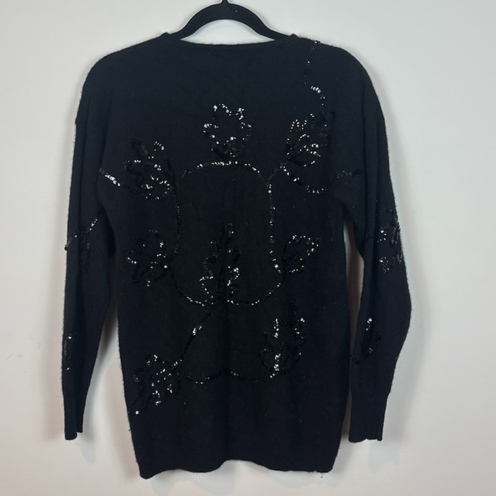 Reference Point by Dray Lambswool Black Floral Sequence 90's Sweater Womens LG‎ - Picture 5 of 8